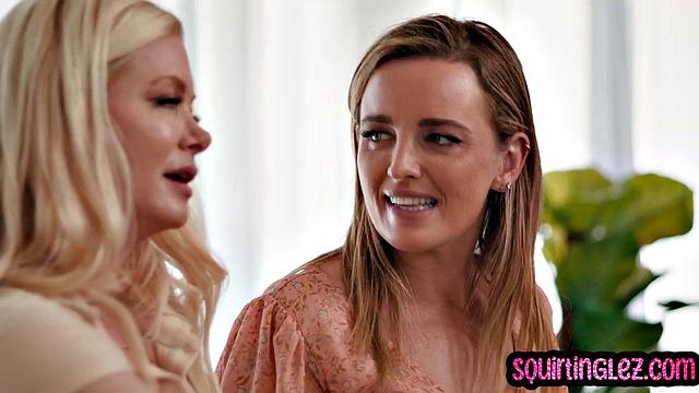 Sexy lesbian babes scissor each other