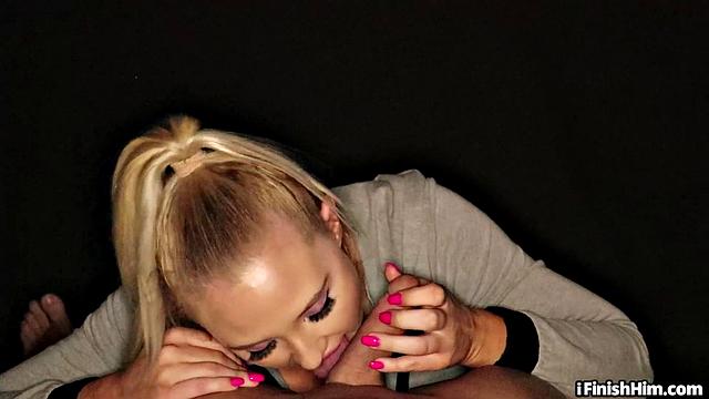 21yo blonde GF sucks BF's cock and licks balls in POV
