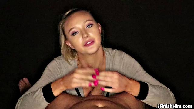 21yo blonde GF sucks BF's cock and licks balls in POV