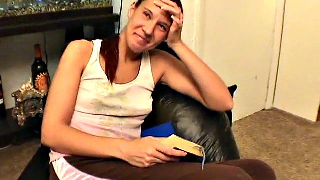 Redhead masturbates in POV then sucks dick