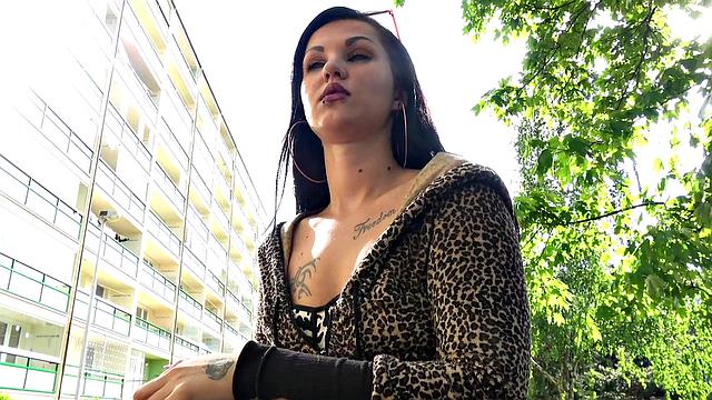 Tattooed tight body fucked outside