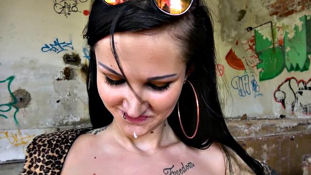 Tattooed tight body fucked outside