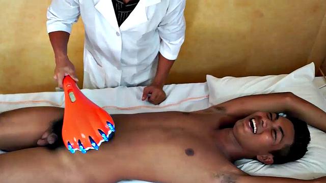 Gorgeous Josh comes in to Dr. Tickle's office for his annual checkup. Doctor Tickle and Vahn put Josh through a complete tickle treatment which includes therapeutic foot tickling with feathers and fingers.