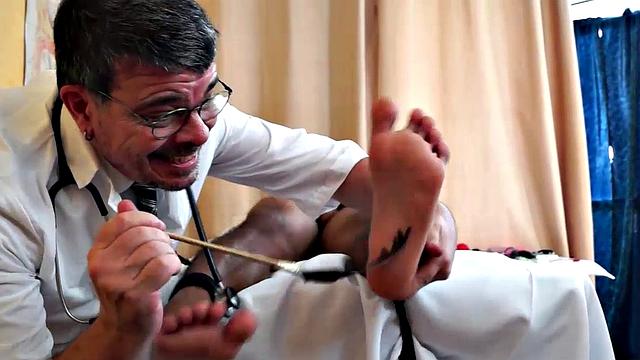 Gorgeous Josh comes in to Dr. Tickle's office for his annual checkup. Doctor Tickle and Vahn put Josh through a complete tickle treatment which includes therapeutic foot tickling with feathers and fingers.