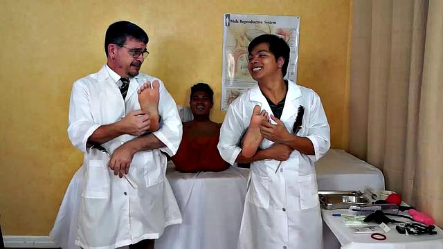 Gorgeous Josh comes in to Dr. Tickle's office for his annual checkup. Doctor Tickle and Vahn put Josh through a complete tickle treatment which includes therapeutic foot tickling with feathers and fingers.