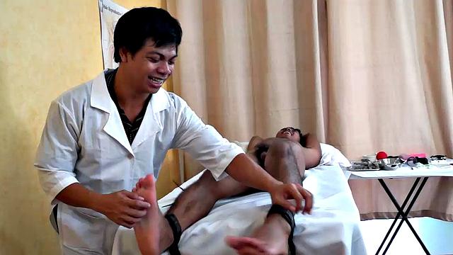 Gorgeous Josh comes in to Dr. Tickle's office for his annual checkup. Doctor Tickle and Vahn put Josh through a complete tickle treatment which includes therapeutic foot tickling with feathers and fingers.