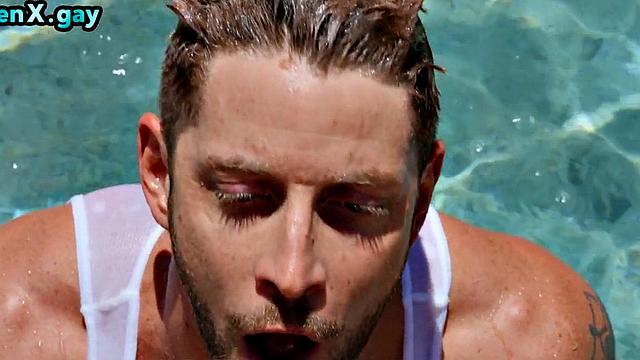 Dreamy jock assdrill twink outdoor in pool