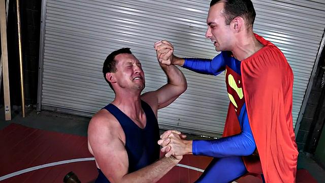 Cosplay bottom barebacked by wrestler till cum on face