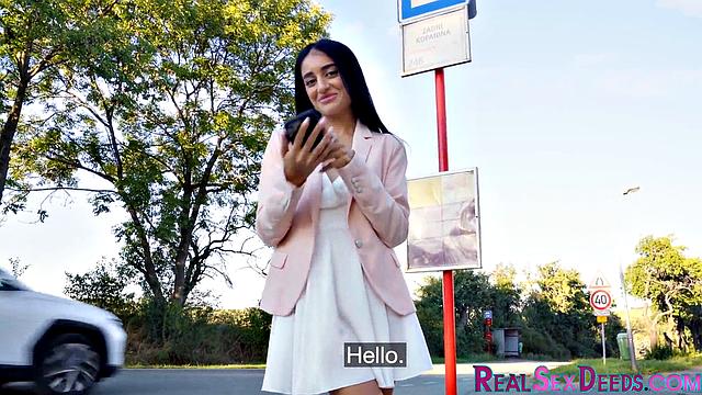 Daring cute pulled by stranger