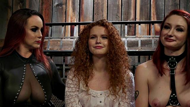 Dyke nipple clamped by lezdom during domination