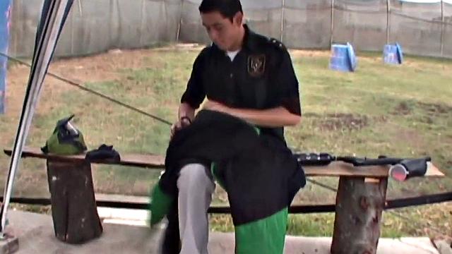 Pierced Latino twink fingers ass and jerks at home