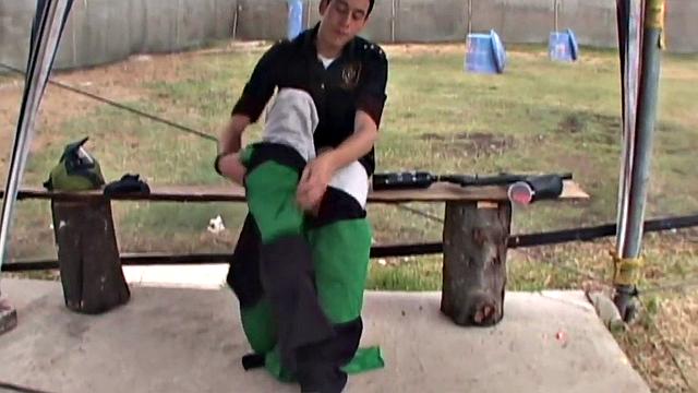 Pierced Latino twink fingers ass and jerks at home