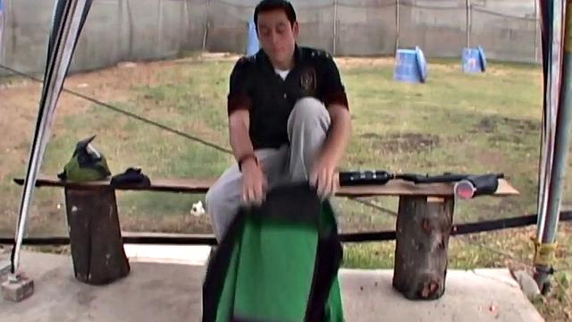 Pierced Latino twink fingers ass and jerks at home