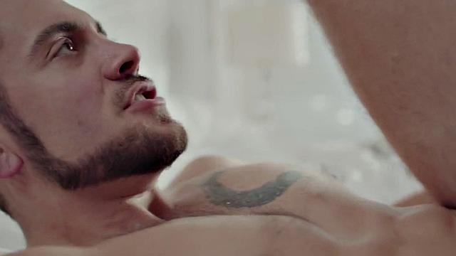 Black gay fucks white stud in tight anal hole