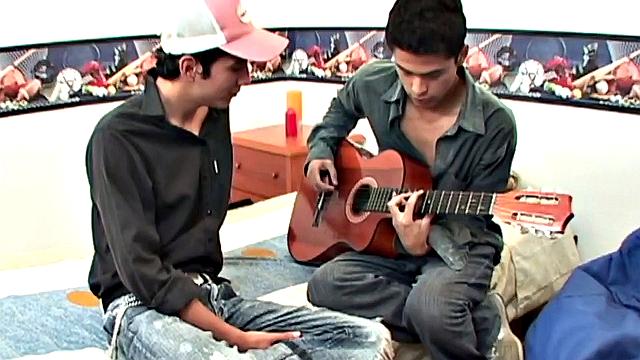 Young Latinos Alfredo and Alfonso are hanging out in the bedroom when lust takes over and the two start kissing. It isn't long before the horny twinks are naked and sucking each other's uncut dick.