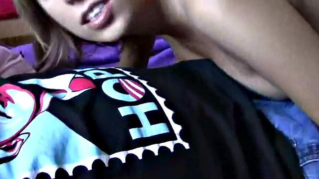 Allysa Prick showing her natural boobs and playing with the photographer