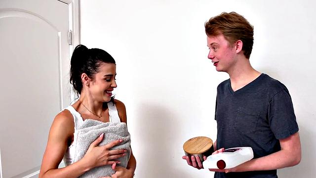 Massaging girl fucked in tight pussy by dirty client