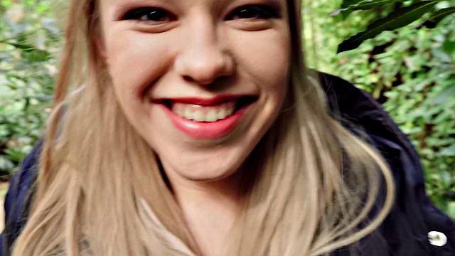 A blonde nerd take it like a champ in public - POV fucking in high heels and glasses!