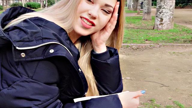 A blonde nerd take it like a champ in public - POV fucking in high heels and glasses!