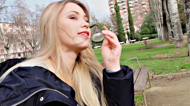 A blonde nerd take it like a champ in public - POV fucking in high heels and glasses!