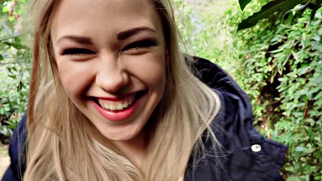 A blonde nerd take it like a champ in public - POV fucking in high heels and glasses!