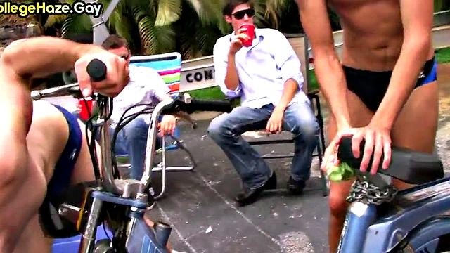 Str8 stud in college goes gay for fraternity in front of voyeurs