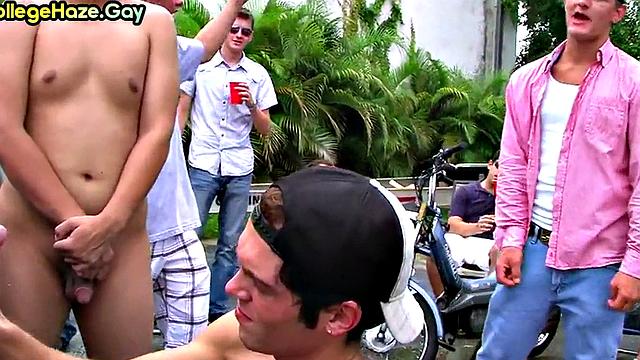 Str8 stud in college goes gay for fraternity in front of voyeurs