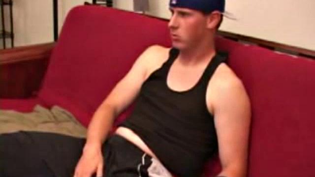 Young Maxx Wood works his cock under his shorts and then pulls it out to lube up. He strokes with determination, edging himself a few times, before covering his naked body in a splattering of warm cum.