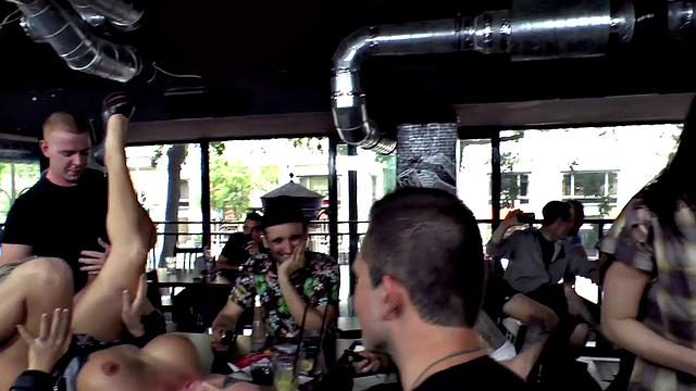 Public slut caned and by masters