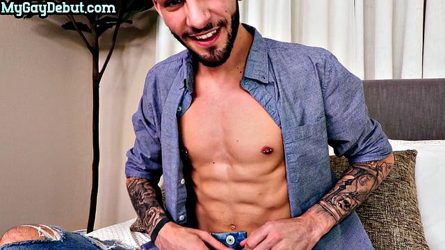 Handsome stud solo masturbation