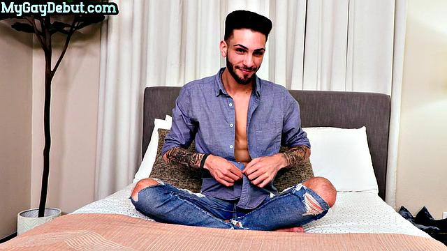 Handsome stud solo masturbation