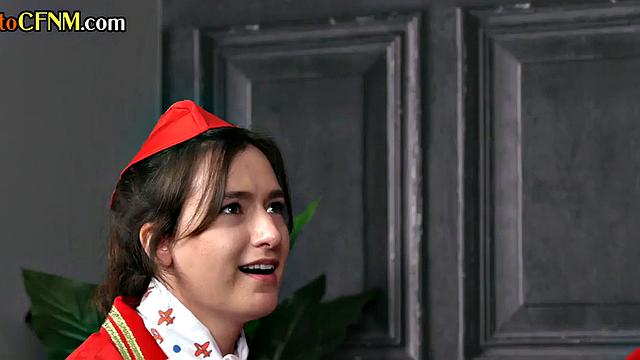 Femdom stewardesses suck cock in group on college