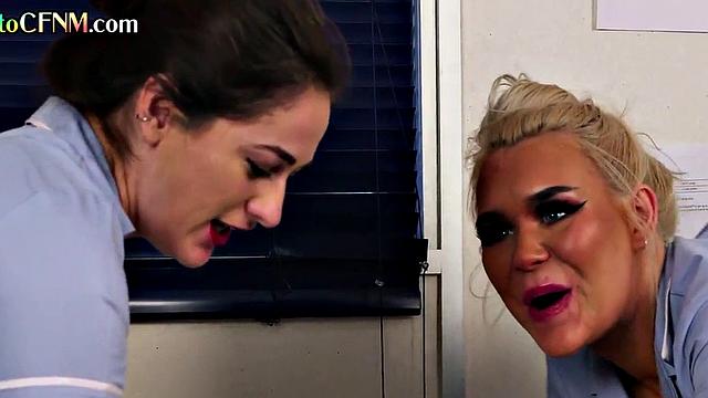 CFNM lingerie nurses give 3way to their lucky patient