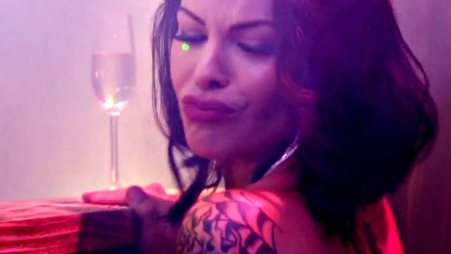 Busty Latin tgirl sucked on dancefloor before fucking