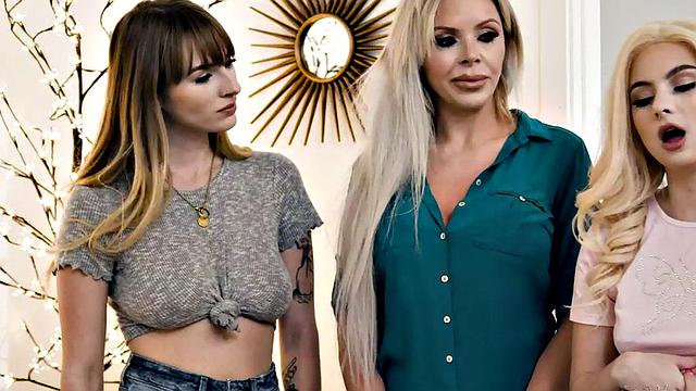 MILF plays with petite dyke sluts in threesome