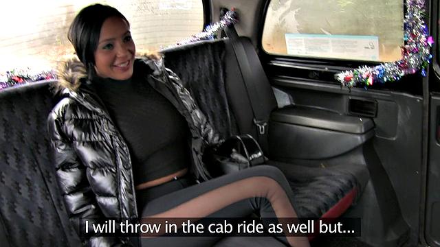 Sexy Brunette Passenger gets her leggings ripped off while getting her big tits fucked in the car