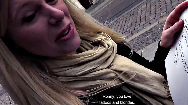 German inked GF POV fucked in hotel after outdoor BJ