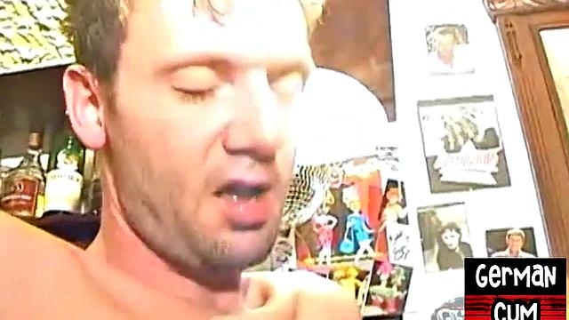 Pierced German studs enjoy bareback 3way sex