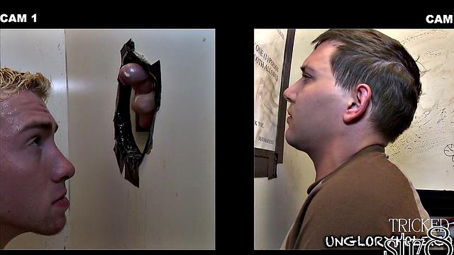 Eager gloryhole ends in gay lips