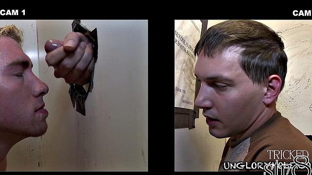 Eager gloryhole ends in gay lips