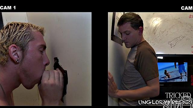 Eager gloryhole ends in gay lips