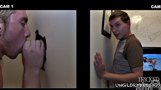 Eager gloryhole ends in gay lips