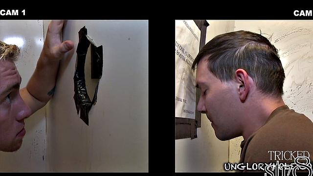 Eager gloryhole ends in gay lips
