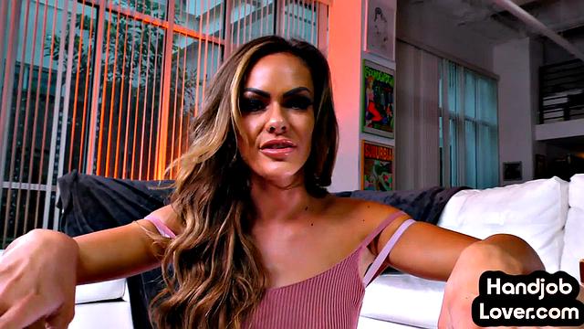 Dirty talking love gives handjob to lover