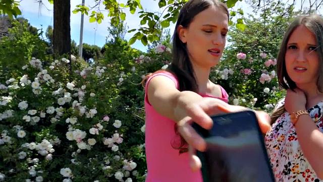 Watch this kinky teenie get her tight ass pounded in reverse cowgirl while wearing a t-shirt and sneakers outdoors