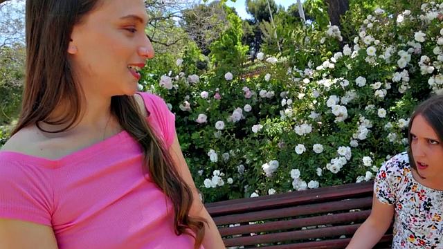 Watch this kinky teenie get her tight ass pounded in reverse cowgirl while wearing a t-shirt and sneakers outdoors