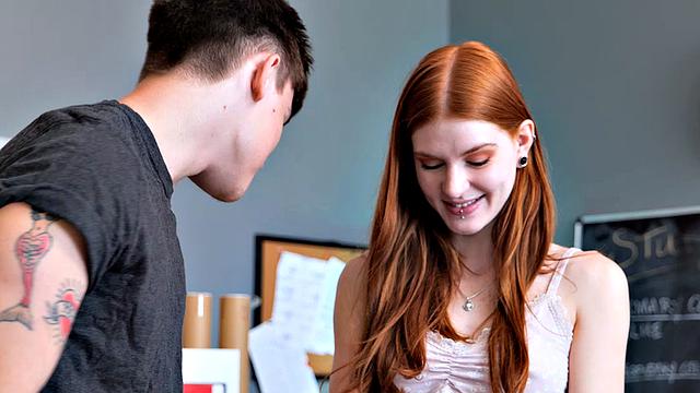 Super hot redhead Jane Rogers fucks in the classroom