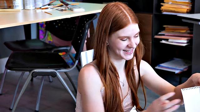 Super hot redhead Jane Rogers fucks in the classroom