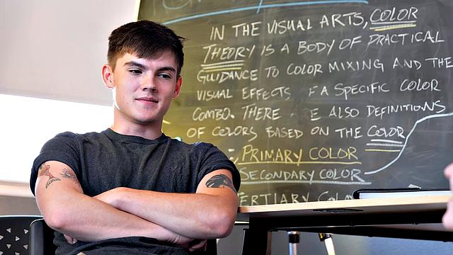 Super hot redhead Jane Rogers fucks in the classroom