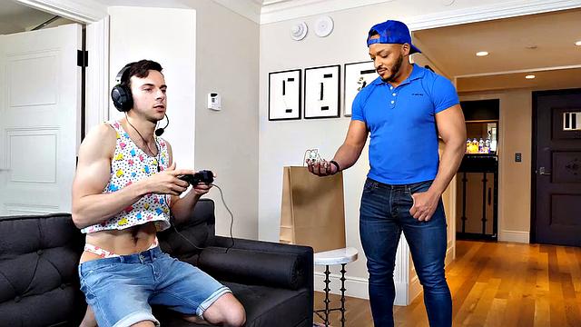 no cash, no food, but at least the dick is free - gamer finds out his joystick isn't the only thing getting a workout